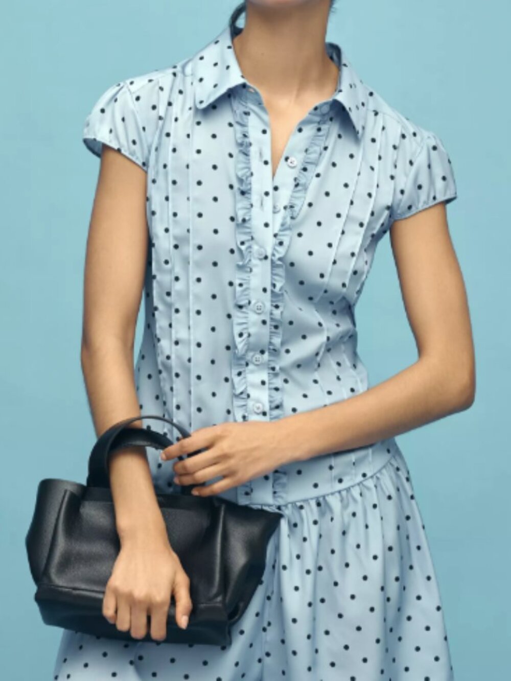 Anthropologie Maeve Cap-Sleeve Button-Front Playsuit Romper Blue Polka Dot NWT